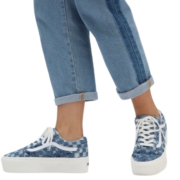 Vans Old Skool Stackform Checkerboard Skate Shoe Woven Denim - Picture 15 of 16